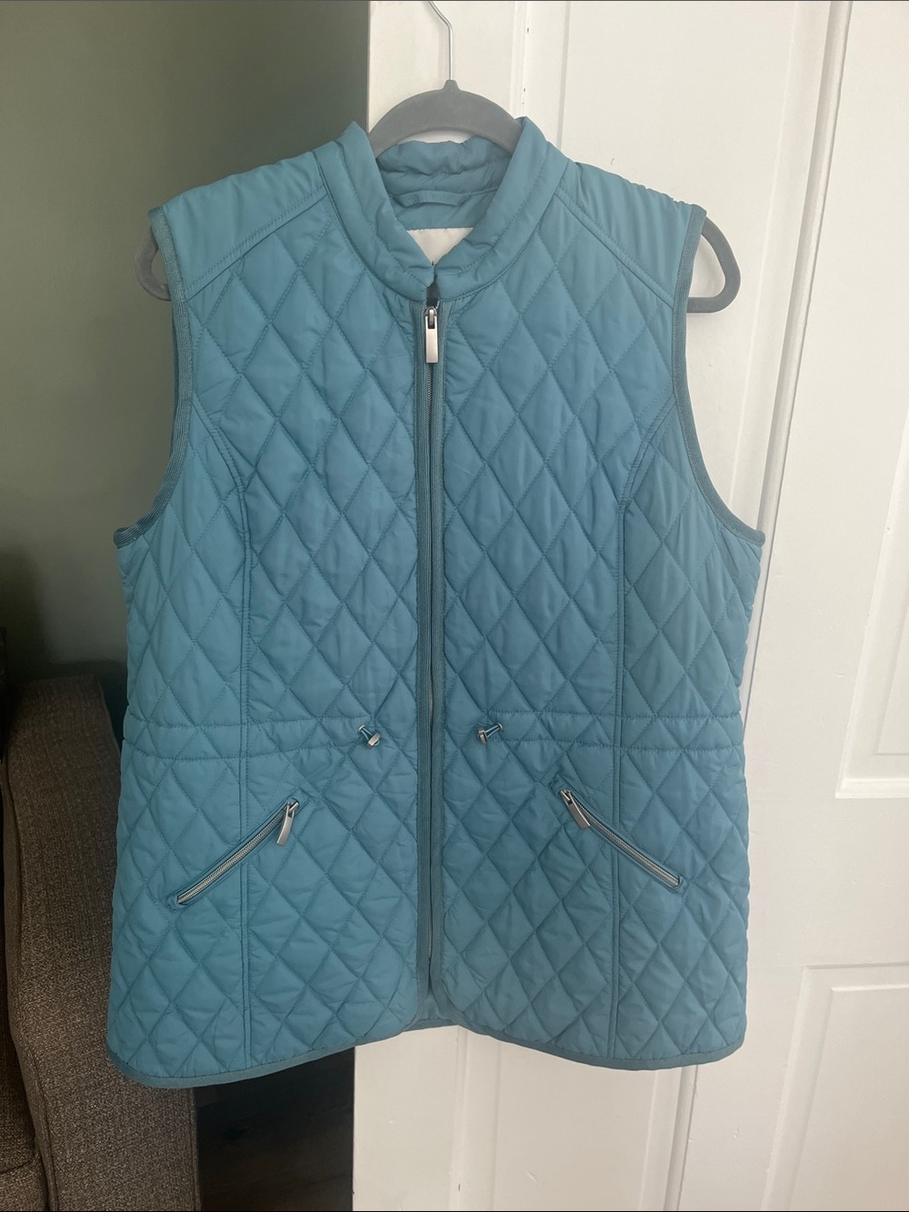 Coldwater Creek XL Blue Turquoise Quilted Zip Front Vest